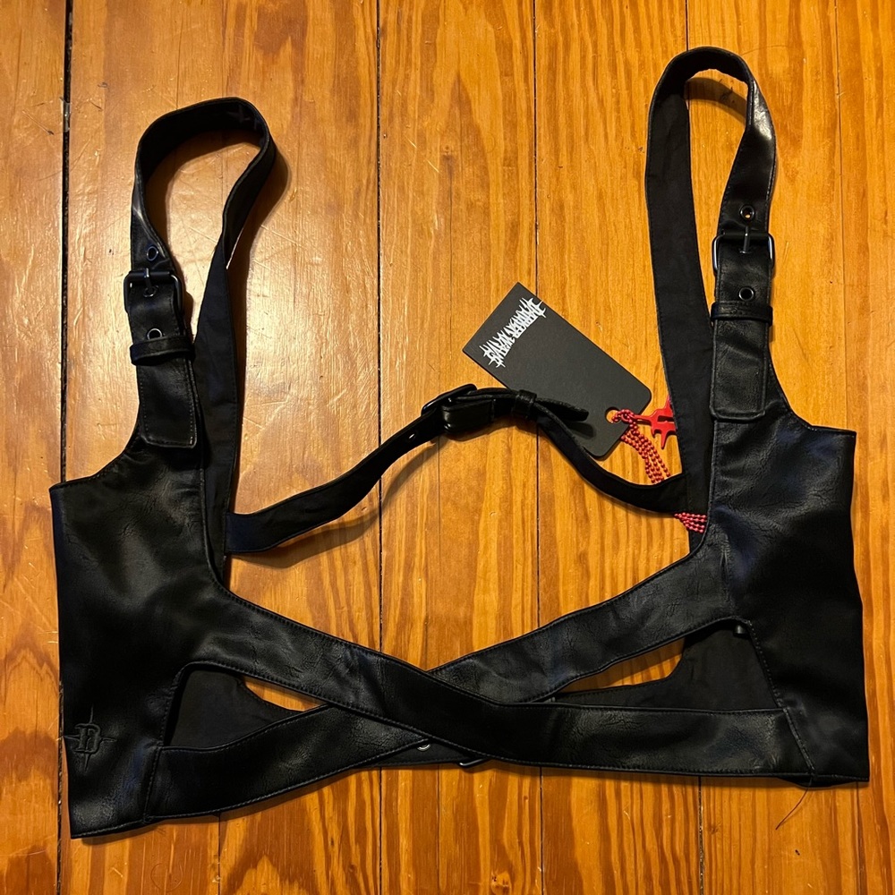 darker wavs faux leather harness/corset